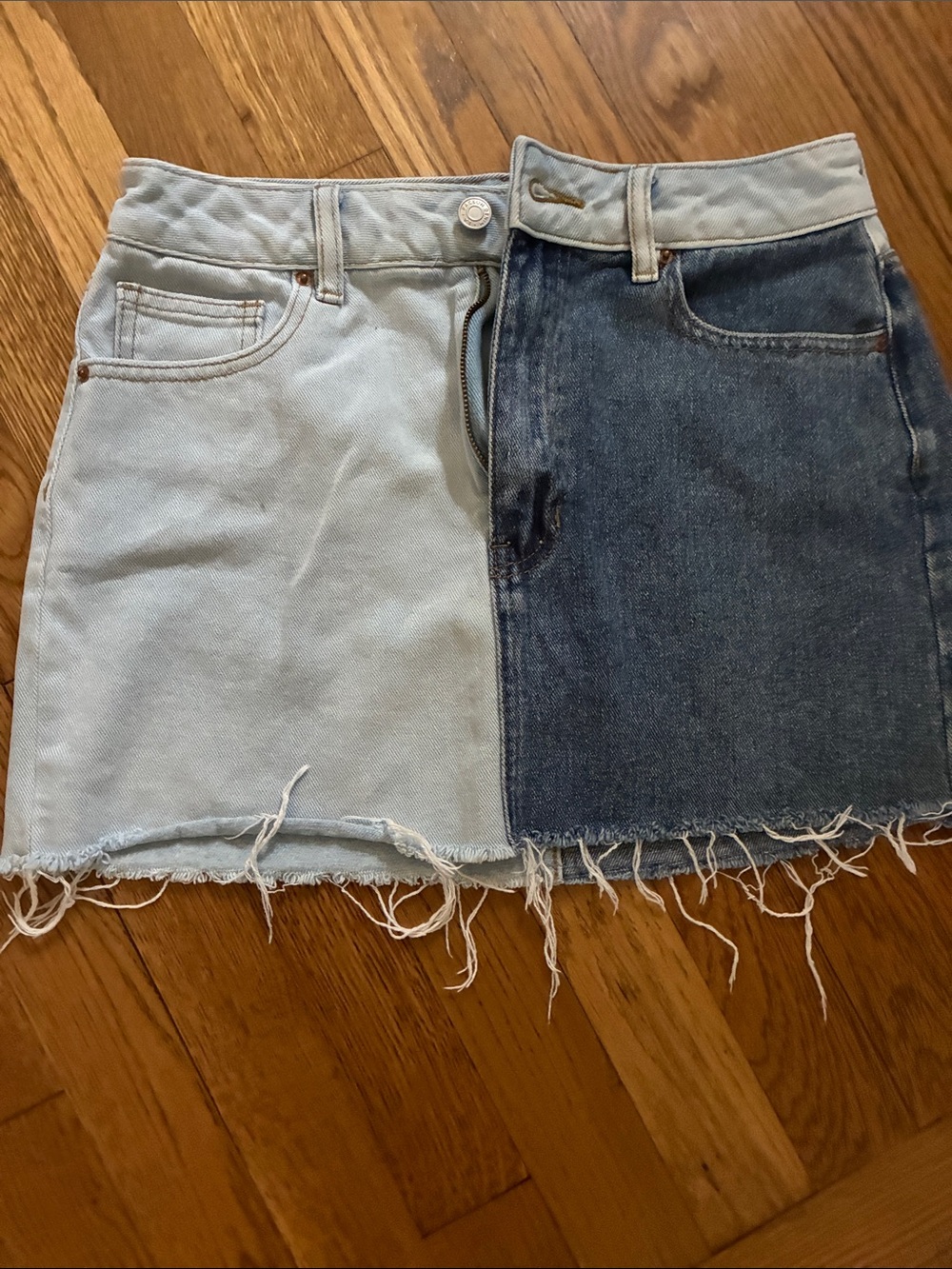 PacSun Two-Tone Denim Mini Skirt in Light Blue & Dark Blue